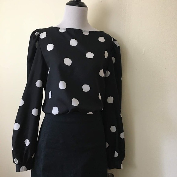 Vintage 80s secretary top size 14 polka dots new old stock puff sleeve - Picture 3 of 12